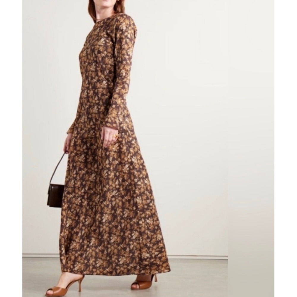 DOEN "Amanda" Floral Dress Long Sleeve Ruffle Brown Size XL Cottagecore Autumn
